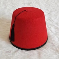 ROTUR Felt Fez Cap, Round Breathable Tarboosh Fez Hat, Universal Moroccan Hat Red Color Cosplay Turk