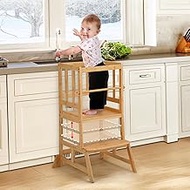COSYLAND Toddler Kitchen Stool Helper, Height Adjustable Toddler Standing Tower Nursery Helper with 