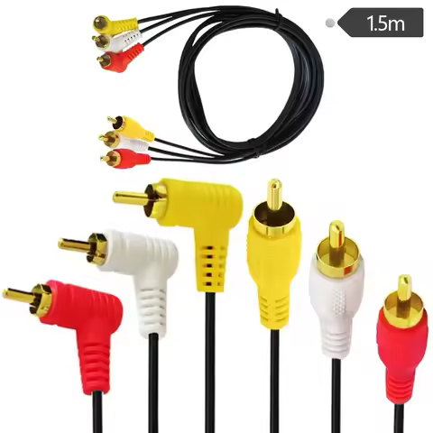 3 RCA Cable - Gold Plated 90 Degree Right Angle RCA Audio/Video Cable 3 RCA to 3 RCA Composite Video