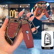 Genuine Cow Leather Zinc Alloy Metal Smart Car Key Fob Case Cover Keychain For BMW X3 X5 X6 F30 F34