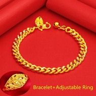 [2 In 1 Set] Original 916 Gold Korea &amp; Bangkok Gold Women Bracelet Emas 916 Original Lelong Gelang Tangan Perempuan Viral Murah Cop 916 Gold Original Malaysia Bracelet Classic Gold Bracelet Chain Watch Buckle Chain Pawnable Bangles Jewellery