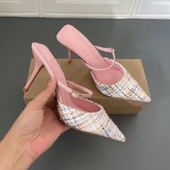 ZARAˉ ใหม่2024ฤดูร้อนส้นสูงทรงแหลมหุ้มส้นรองเท้าแตะผู้หญิงรองเท้า Muller ผู้หญิงใหม่