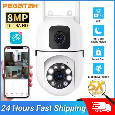 4K 8MP HD Smart Night Vision Wifi Camera PTZ Outdoor Dual Screen Human Detection Dual Lenes IP Secur