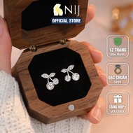 Bông Tai Hoa Anh Đào Bạc Nguyên Chất s999 Đính Đá Zircon