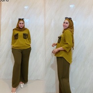 Kamari set wanita kombinasi setelan fashion muslim celana panjang kulot baju atasan polos jumbo Crin