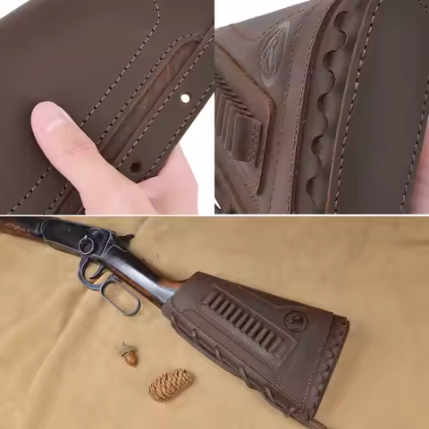 Left Handed Leather Canvas Rifle Shotgun Buttstock Cover Rifle Ammo Holder for .308 .30-06 .30-30 .4