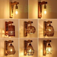 American Retro Rattan Light Industrial Style Solid Wood Wall Light Nordic Wood Wall Light Suitable f