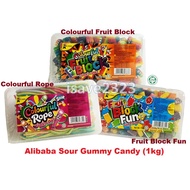 [HALAL] Alibaba Sour Gummy Candy (1kg) - Colourful Rope / Fruit Block Fun / Colourful Fruit Block