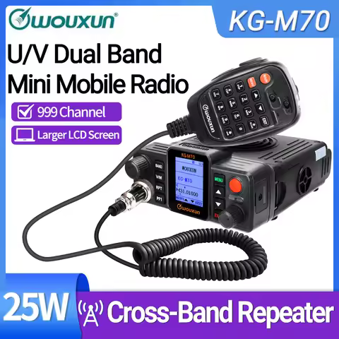WOUXUN KG-M70 25W Mobile Radio UHF/VHF Dual Band 999CH Cross Band Repeater Long Range Car Radio LCD 