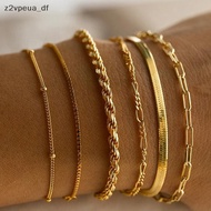z2vpeu 6Pcs Chain Link Bracelets Set Metal Snake Chain Twist Cuban Punk Jewelry PH