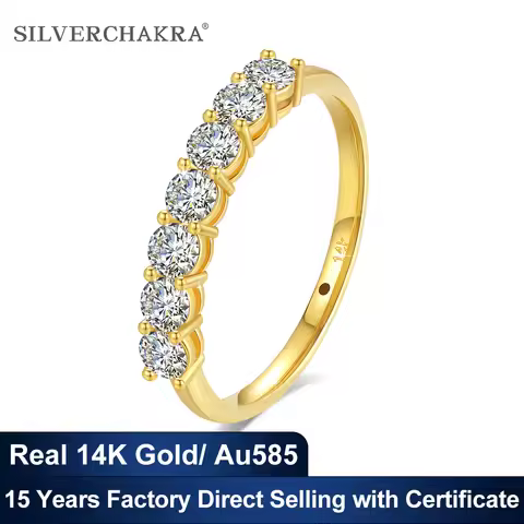 High Quality Classic 7 Claws Moissanite Stone Ring 14K Yellow Gold AU585 Wedding Bands for Women Eng