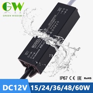 Waterproof LED Driver IP67 Power Supply Lighting Transformer AC170V~265V To DC 12V 15W 24W 36W 48W 6