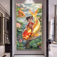 Cross-stitch painting Girl Riding a Carp (closed embroidery) VS8340 Size:(50x80)cm