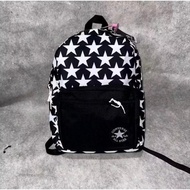 Jansport Ransel Berpola Pisang Biru dan Putih dengan Atribut Kunci Berwarna-warni