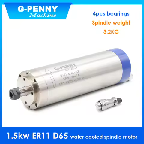 G-Penny 1.5kw ER11 D=65mm Water Cooled Spindle Motor 400Hz 24000rpm 4pcs Bearings Wood Aluminium Wor