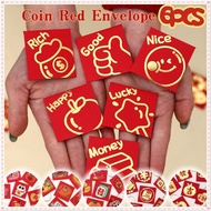 6pcs Mini Square Coin Angpao 2026 Chinese New Year Small Red Envelope for Lucky Money Gold Coins Gif