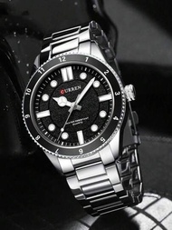 CURREN男士手錶不銹鋼頂級奢華男士商務手錶發光手防水時鐘+盒，1入組