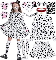 101 Days of School Costume for Girls, Dalmatian Outfit with 10PCS Accessories Spotted Top Skirt Set 