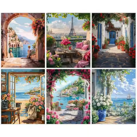 GATYZTORY DIY Oil Painting By Numbers Kit Pink Scenery Acrylic Paint By Numbers Diy Numbers Painting