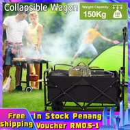 Collapsible Folding Wagon Beach Wagon Cart Utility Grocery Wagon Large Capacity