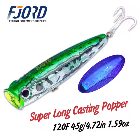 FJORD 120mm 45g Popper Topwater UV Effect Laser Skin Saltwater Freshwater Fishing Lure Artificial Ba