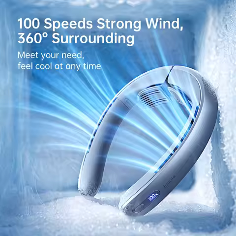 JISULIFE Portable Neck Fan，100 Speed Wind，5000mah Battery，17 Hour Work Time，Mini Electric Neck Fan U