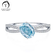 2.8ct Aquamarine 8A High Carbon Diamond 6 * 8 Ice Flower Cut S925 Sterling Silver Ring Female Fashio