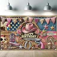 Saoplasa Wild West Theme Happy Birthday Backdrop Banner Cowboy Photography Background Rodeo Party De