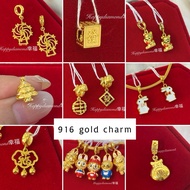 916 Gold Charm Cartoon Bear Love Rabbit Clover Tiara Paris tower beads biji pendant loket/ 916 吊坠