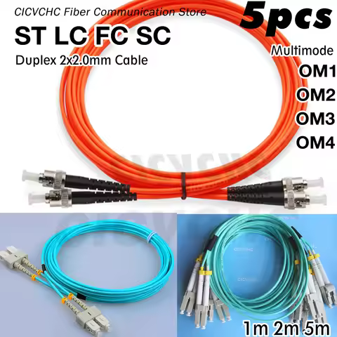 5pcs SC LC FC ST Duplex Optic Fiber Patchcord Multimode OM1, OM2, OM3, OM4 2x2.0mm Cable Jumper UPC