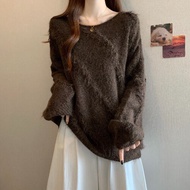 RUIHUAN | Áo Len Cashmere Màu Caramel cho Phụ Nữ Mùa Thu 2025