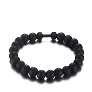 Dumbbell Bracelet Fitness Life Handmade Stretch Black Bead Bracelet Fit All Men Women