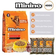 MININO KITTEN &amp; ADULT CAT FOOD 400gr Makanan Anak Kucing Dewasa Bengal Untuk Anakan Dan Indukan Dry Catfood Kering Murah Rc Premium Shorthair Bulu Pendek Meo Sensible Kiten Tuna