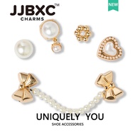 Metal JJBXC charm Shoe Buckle Shoe Accessories metal Gold Pearl Chain DIY Fashion Shoes Accessories