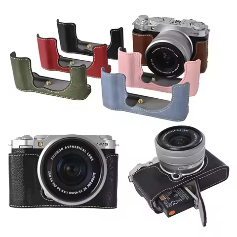 XM5 Camera Bag PU Leather Half Body Case for Fujifilm XM5 Fuji X-M5 Bottom Opening Cover