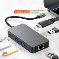 6 In 1 Type C HUB USB 3.2 10Gbps 4K 60Hz HDMI-compatible Adapter PD 100W Charging RJ45 USB C Docking Station For Macbook Pro Laptop Tablet