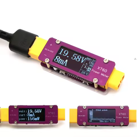 DC 4-30V 64A XT60 Power Meter OLED Display Bidirectional Current Voltage Tester F/ RC Models Lead-Ac