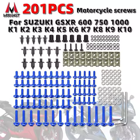 201PCS Motorcycle Windscreen Fairing Bolts Fastener Clip Screws Kit For SUZUKI GSXR 600 750 1000 K1 