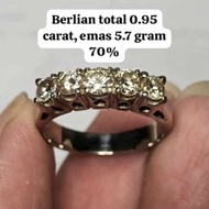 Cincin emas 5.7 gram 70% berlian total 0.95 carat (kode PL Gg00)