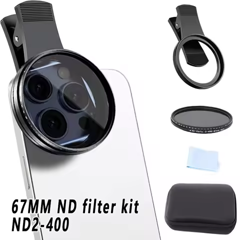 67mm Clip-on ND2-400 Phone Camera Lens Filter Kit Adjustable Neutral Density Filter for iPhone 16 15