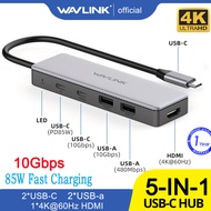 WAVLINK 10Gbps 5-In-1ฮับ USB Cปลั๊กแอนด์เพลย์ Type C ถึง4K 60Hz ตัวแปลงแบบหลายพอร์ต HDMI ที่มีการส่งพลังงาน85W2 USB 3.1พอร์ต1 USB พอร์ต2.0 USB ฮับตัวแยก C สำหรับ M1/M2ฮับชาร์จไฟฟ้าสำหรับ MacBook และ Chromebook Windows 11/10และอีกมากมายอุปกรณ์ Type C