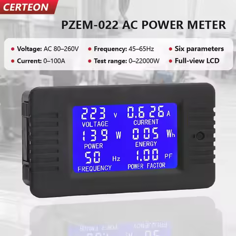 PZEM‑022 AC Digital Power Meter AC Energy Meter Voltage Current Watt Meter 80‑260VAC 0‑100A LCD Disp