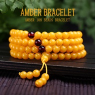 Amber Beeswax Bracelet 108 Round Beads Necklace Multi Jewelry 佛珠 108 念珠 鸡油黄琥珀蜜蜡手链 多圈串珠 佛珠手串