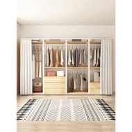 HY-# Walk-in Cloakroom Bedroom Floor Iron Solid Wood Hanger Metal Open Wardrobe Wardrobe with Curtain SZTT