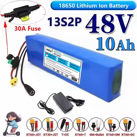 Batterie Lithium-ion 13S2P 48V 10000mAh 10Ah Avec BMS 250W 350W 500W 750W 1000W Et Un Chargeur Gratu