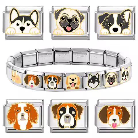 Fashion Italian Modular Bracelet Pet Dog Charm Connector Fit 9mm Stainless Steel DIY Modular Dog rin
