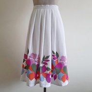 復古白色碎花裙 女款 百褶 A字裙 聚酯纖維 XS 腰圍25.5吋
