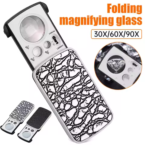 Jewelry Loupe Magnifier With LED UV Light 30X 60X 90X Jewelers Eye Magnifying Glass For Gems Stamps 