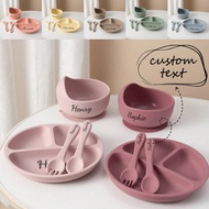 4PCS Personalized Customization Name Silicone Baby Dinner Sets Suction Bowl Eating Training Spoon Fo