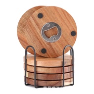 Wooden coaster with Bottle opener, round table top, anti-skid base, wooden heat insulation pad with Bottle opener, straightYoucheng